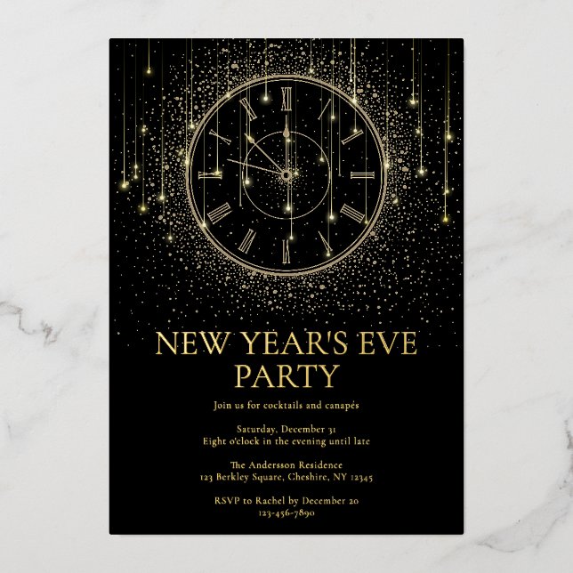 Elegant New Year's Eve Party  Foil Invitation (Front)