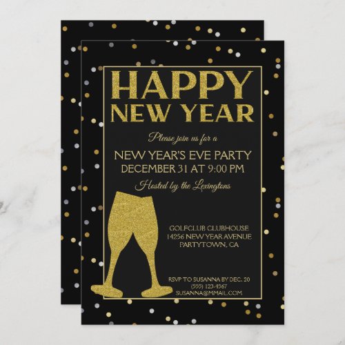 Elegant New Years Eve Party Glitter Confetti Invitation