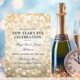 Elegant New Years Eve Party Gold Bokeh Lights Invitation