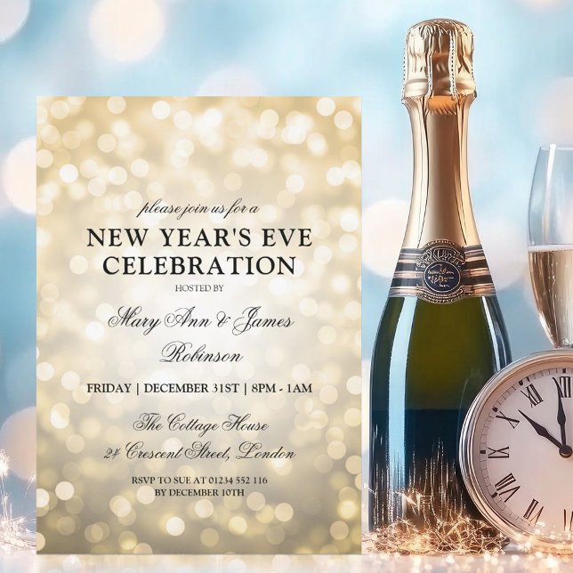 Elegant New Years Eve Party Gold Bokeh Lights Invitation (Elegant New Years Eve Party Gold Bokeh Lights Invitation)