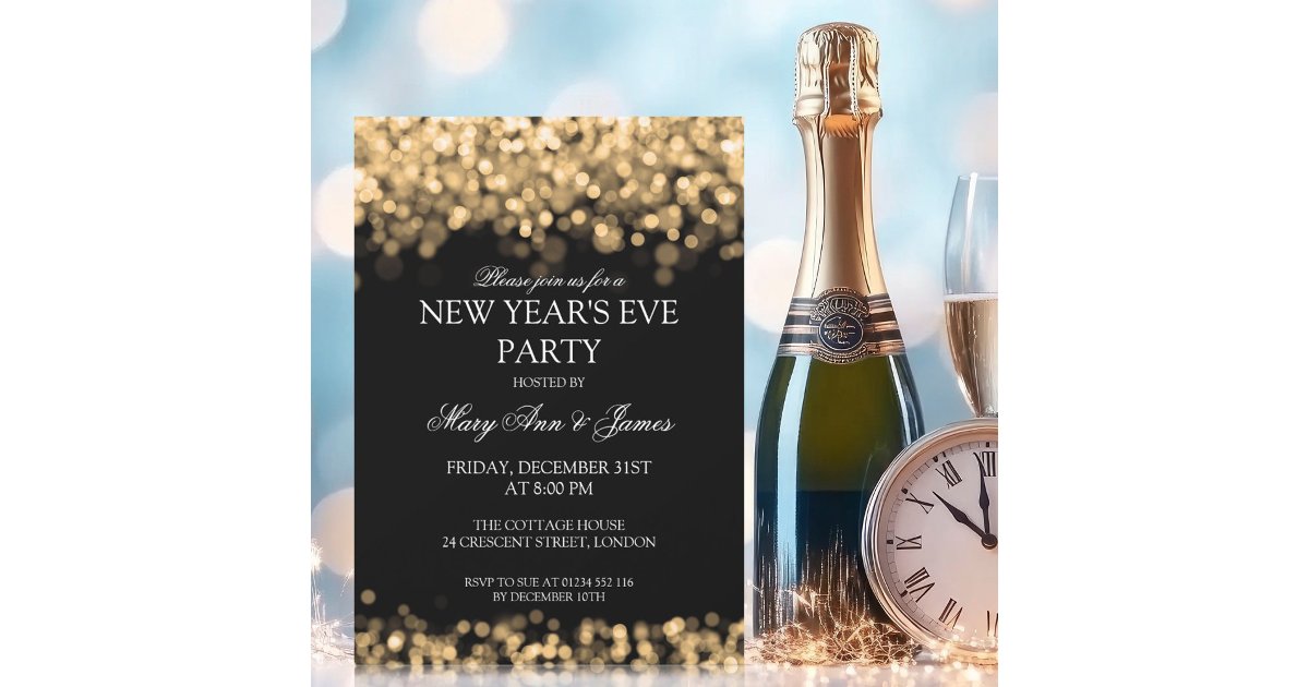 Elegant New Years Eve Party Gold Lights Invitation | Zazzle