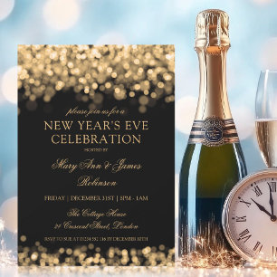 Elegant New Years Eve Party Gold Shimmering Lights Invitation