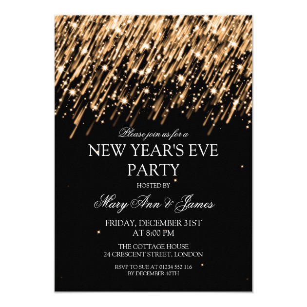 Elegant New Years Eve Party Gold Stars & Sparkles Invitation