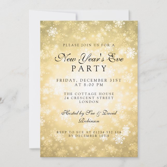 Elegant New Years Eve Party Gold Winter Invitation (Front)