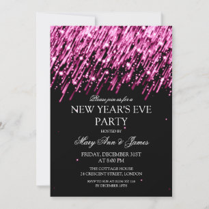 Elegant New Years Eve Party Pink Stars & Sparkles Invitation