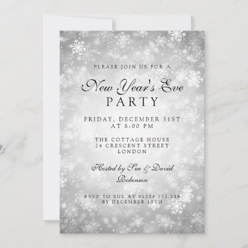 Elegant New Years Eve Party Silver Winter Invitation