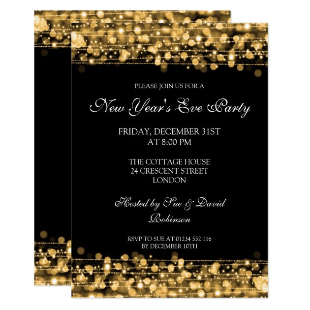 Elegant New Years Eve Party Sparkles Gold Invitation