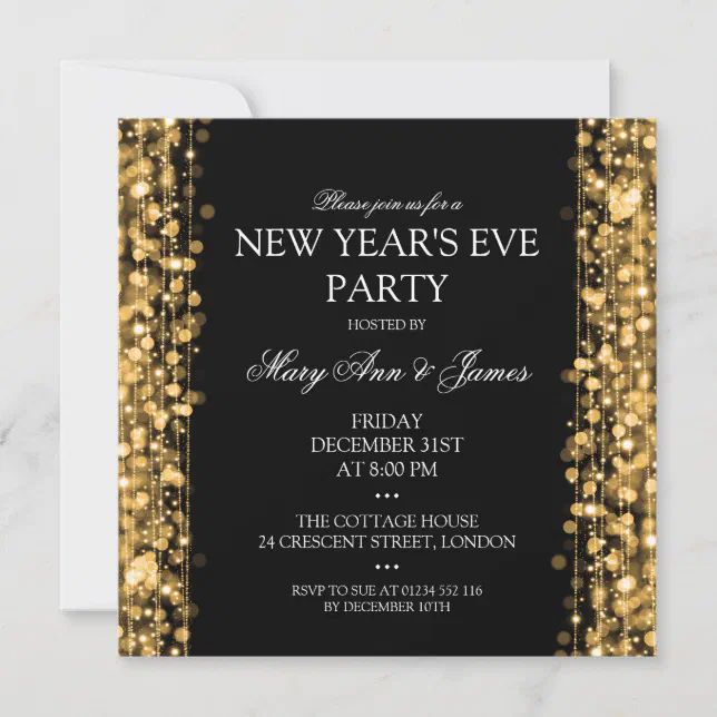 Elegant New Years Eve Party Sparkles Gold Invitation | Zazzle