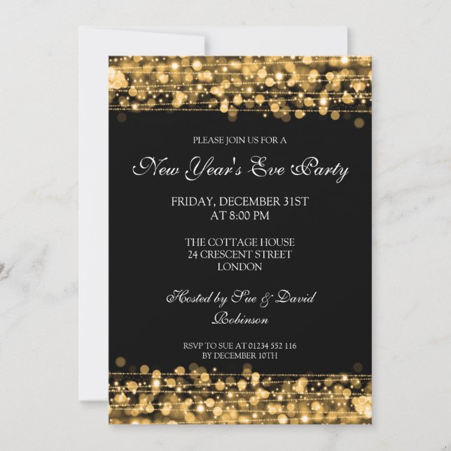 Elegant New Years Eve Party Sparkles Gold Invitation (Front)