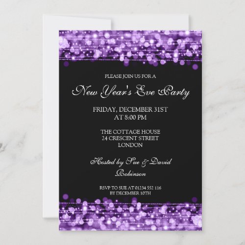 Elegant New Years Eve Party Sparkles Purple Invitation