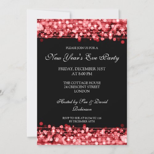 Elegant New Years Eve Party Sparkles Red Invitation