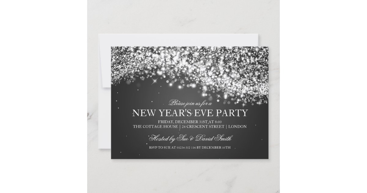 Elegant New Years Eve Party Sparkling Wave Black Invitation | Zazzle