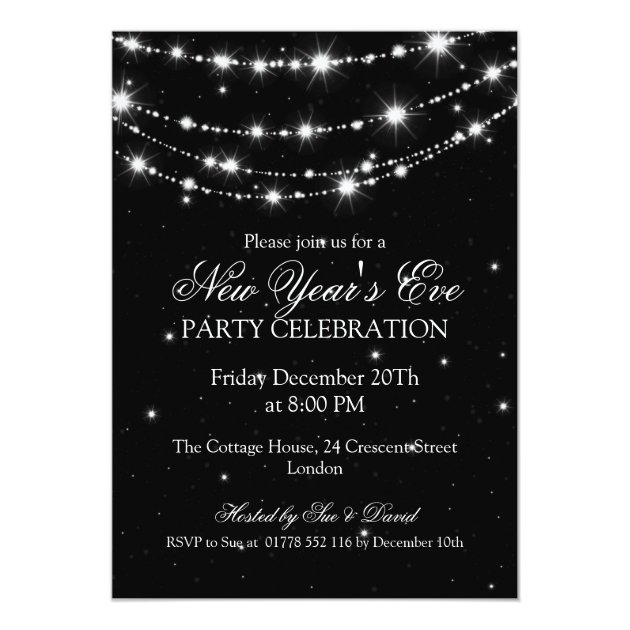 Elegant  New Years Eve Sparkling Chain Black Invitation