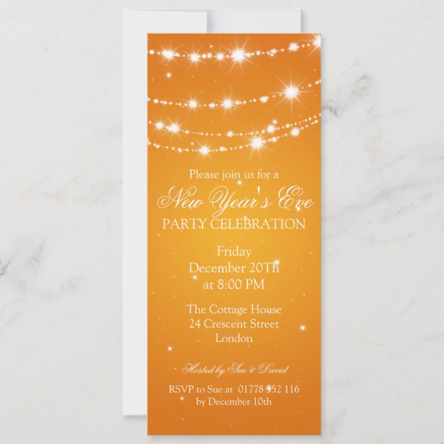 Elegant  New Years Eve Sparkling Chain Orange Invitation (Front)
