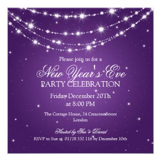 Elegant New Years Eve Sparkling Chain Purple Personalized Invitation