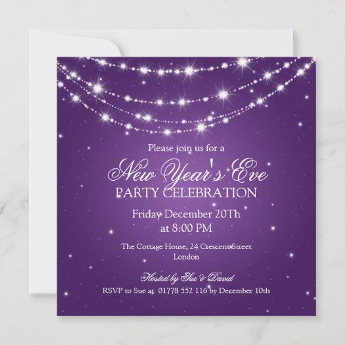 Elegant  New Years Eve Sparkling Chain Purple Personalized Invitation
