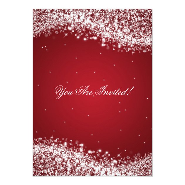 Elegant New Years Eve Sparkling Wave Red Invitation
