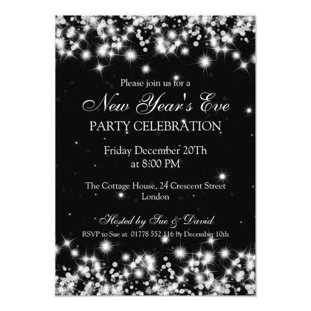 Elegant  New Years Eve Winter Sparkle Black Invitation
