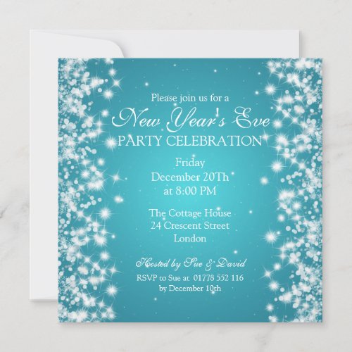 Elegant New Years Eve Winter Sparkle Blue Personalized Invite