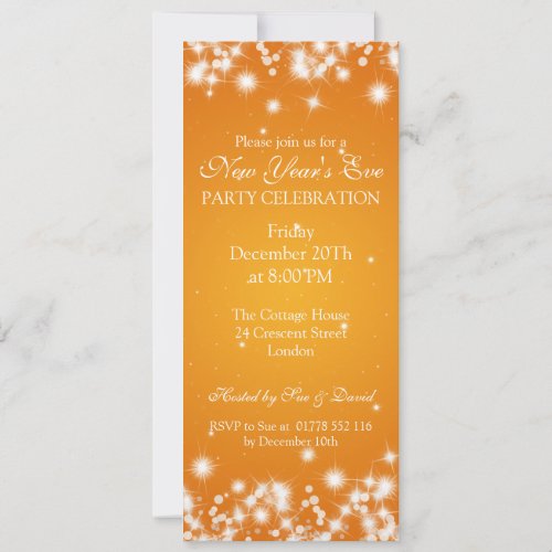 Elegant New Years Eve Winter Sparkle Orange Invitation