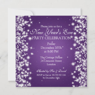 Elegant New Years Eve Winter Sparkle Purple Invitation