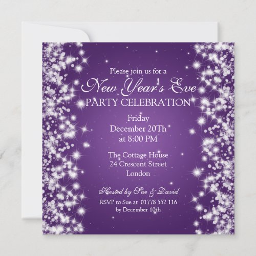 Elegant New Years Eve Winter Sparkle Purple Invitation