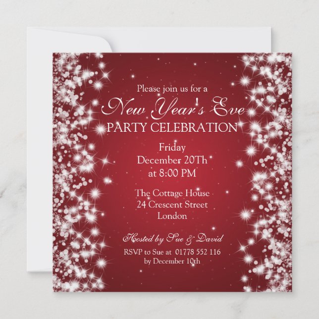 Elegant New Years Eve Winter Sparkle Red Invitation (Front)