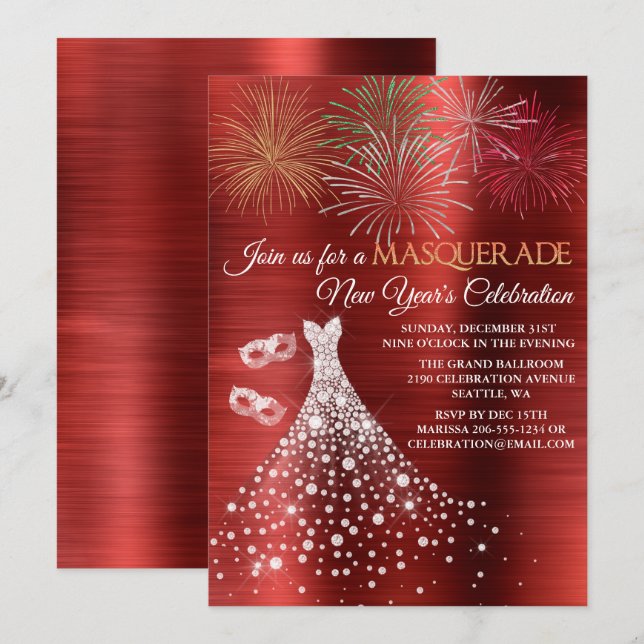 Elegant New Years Masquerade Invitation (Front/Back)