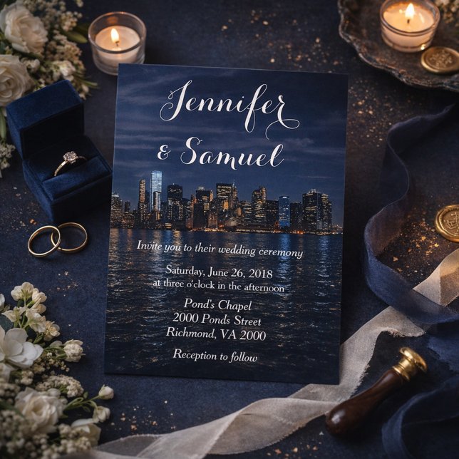 Elegant New York City Lights Waterfront  Invitation (Creator Uploaded)