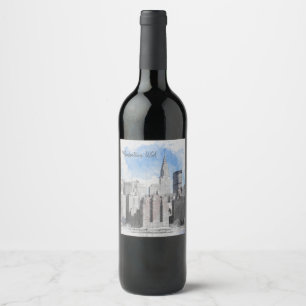 Elegant New York City Manhattan Skyline Custom Wine Label