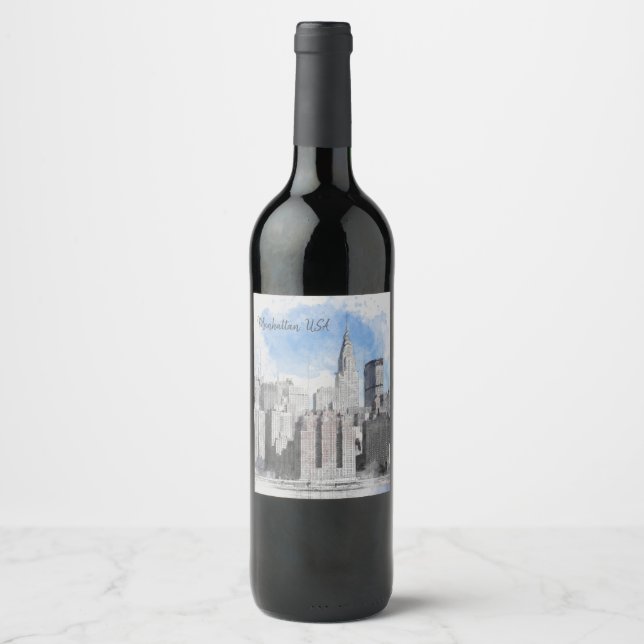 Elegant New York City Manhattan Skyline | Custom  Wine Label (Front)