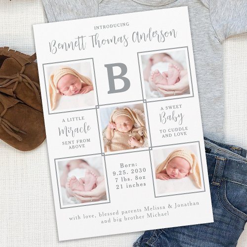 Elegant Newborn Baby Custom 5 Photo Collage Birth  Announcement