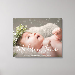 Elegant Newborn Baby Girl Nursery Birth Photo Canvas Print
