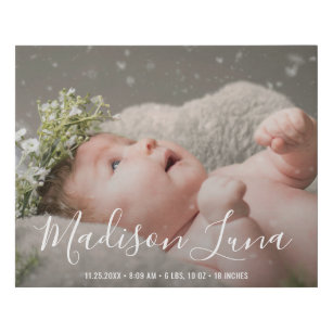 Elegant Newborn Baby Girl Nursery Birth Photo Faux Canvas Print