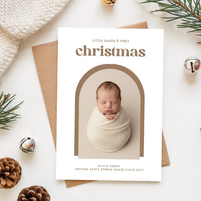 Elegant Newborn Baby's First Christmas Arch Photo Holiday Card (Creator Uploaded)
