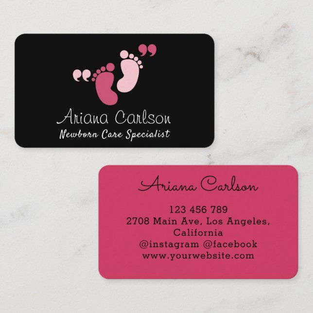 Elegant Newborn Care Specialist Daycare Nursery Business Card (Front/Back)