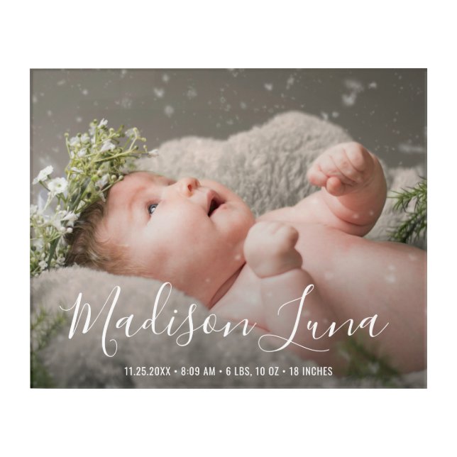 Elegant Newborn Girl Birth Baby Photo Nursery Acrylic Print (Front)