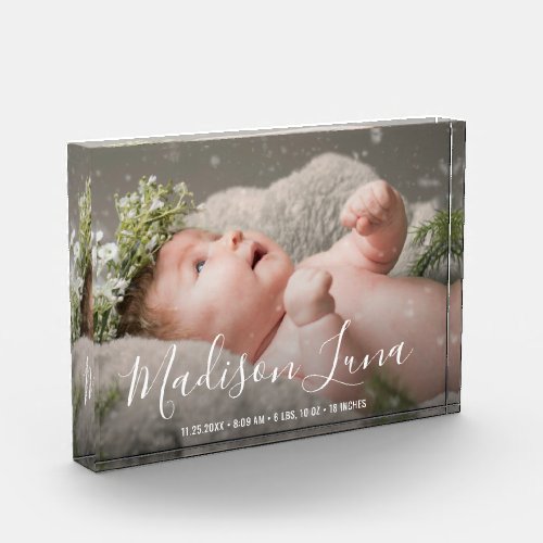 Elegant Newborn Girl Birth Nursery New Baby Photo Block