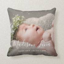 Elegant Newborn Girl Birth Nursery New Baby Photo Throw Pillow