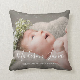 Elegant Newborn Girl Birth Nursery New Baby Photo Throw Pillow