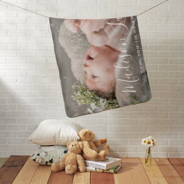 Elegant Newborn Girl Birth Photo Nursery Baby Blanket (In Situ)