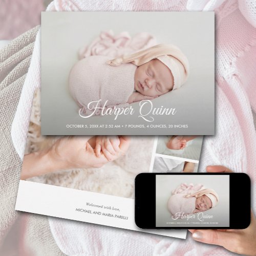 Elegant Newborn Photo Collage Birth Announcement