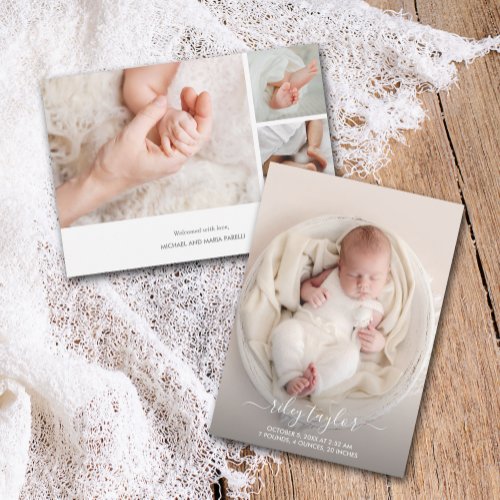 Elegant Newborn Photo Collage Birth Announcement