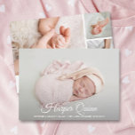 Elegant Newborn Photo Collage Birth Announcements<br><div class="desc">Elegantly sweet birth announcements feature your favorite newborn photo, baby's name and birth stats in white chic lettering. A photo collage and parent's names on the back. **TIP: You may want to size the 2 square photos on the back BEFORE uploading them for easy placement. Single photo design and more...</div>