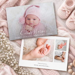 Elegant Newborn Photo Collage Birth Announcements