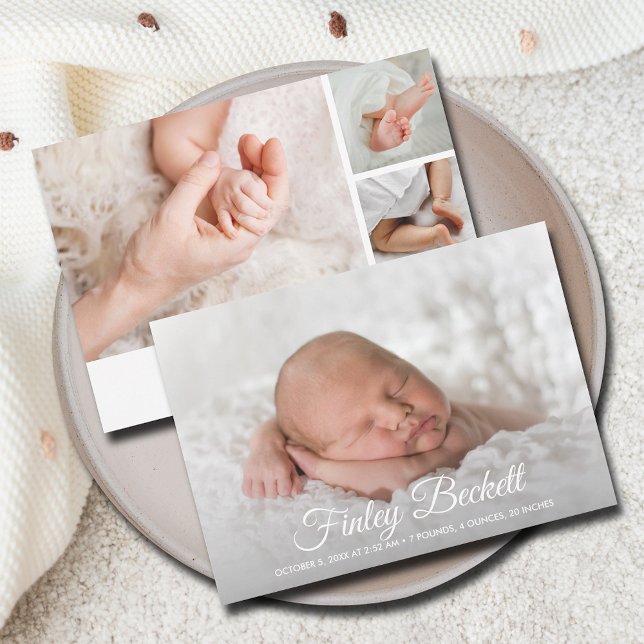 Elegant Newborn Photo Collage Birth Announcements (Creator Uploaded)