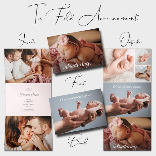 Elegant Newborn Photo Collage Tri_Fold Announcement