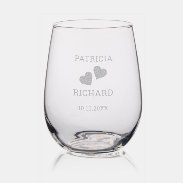 Elegant Newly Wed Couple Names Etched Wedding  Stemless Wine Glass (Glassware)