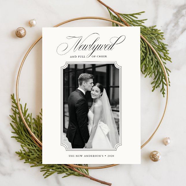 Elegant Newlywed Black And White 2 Photo Christmas Holiday Card (Creator Uploaded)