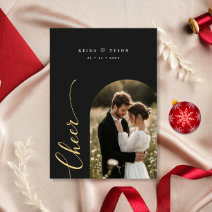 Elegant Newlywed Cheer Script Photo Christmas Card